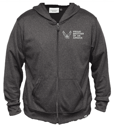 Proud Brother of an Airman U.S. Air Force Men's 100% Polyester Heather Grey USA Full-Zip Hoodie