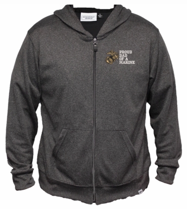 Proud Dad of a Marine Men's 100% Polyester Heather Grey USA Full-Zip Hoodie