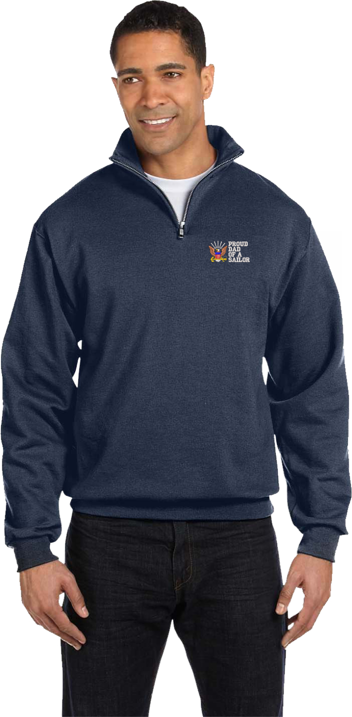 Proud Dad of a Sailor Navy Embroidered Quarter-Zip Pullover