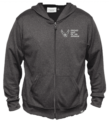 Proud Dad of an Airman U.S. Air Force Men's 100% Polyester Heather Grey USA Full-Zip Hoodie