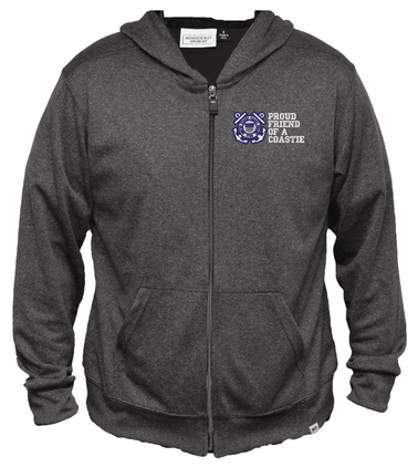Proud Friend of a Coastie Men's 100% Polyester Heather Grey USA Full-Zip Hoodie