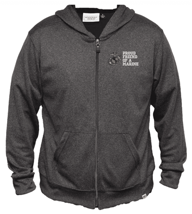 Proud Friend of a Marine Men's 100% Polyester Heather Grey USA Full-Zip Hoodie