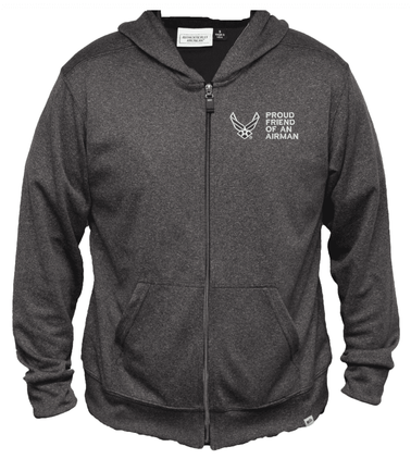 Proud Friend of an Airman U.S. Air Force Men's 100% Polyester Heather Grey USA Full-Zip Hoodie