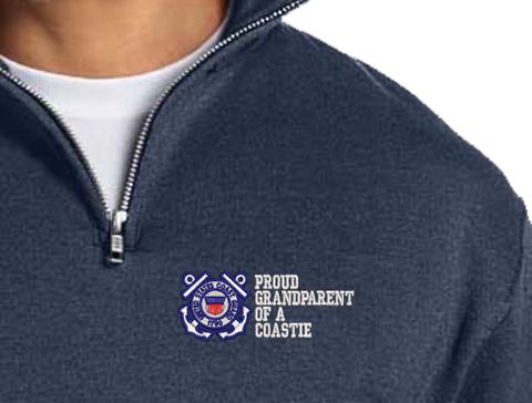 Proud GrandParent of a Coastie U.S. Coast Guard Embroidered Quarter-Zip Pullover