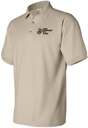 Proud Grandparent of a Marine Khaki 50/50 Polo Medium