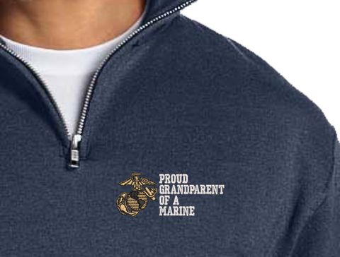 Proud GrandParent of a Marine U.S. Marine Corps Embroidered Quarter-Zip Pullover