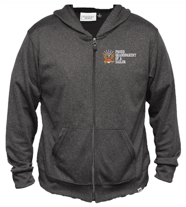 Proud GrandParent of a Sailor U.S. Navy Men's 100% Polyester Heather Grey USA Full-Zip Hoodie