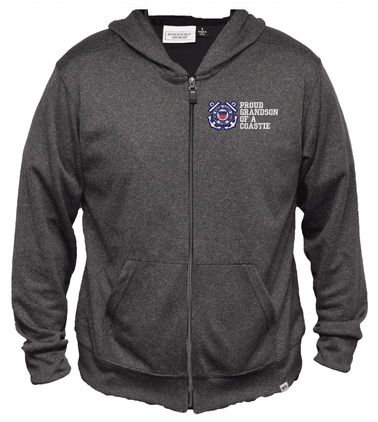 Proud Grandson of a Coastie Men's 100% Polyester Heather Grey USA Full-Zip Hoodie
