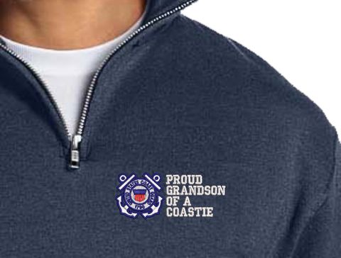 Proud Grandson of a Coastie U.S. Coast Guard Embroidered Quarter-Zip Pullover