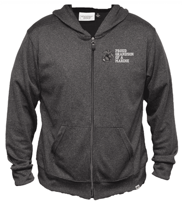 Proud Grandson of a Marine Men's 100% Polyester Heather Grey USA Full-Zip Hoodie