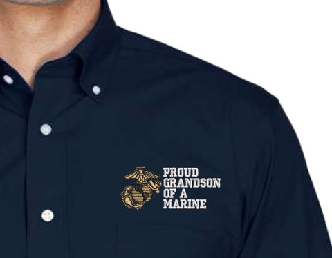 Proud Grandson of a Marine U.S. Marine Corps Embroidered Dress Shirt