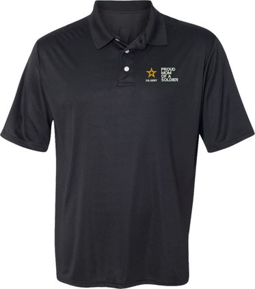 Proud Mom of a Soldier Black Moisture Wicking Polo Medium
