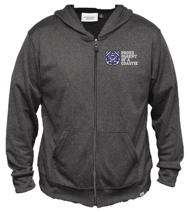 Proud Parent of a Coastie Men's 100% Polyester Heather Grey USA Full-Zip Hoodie