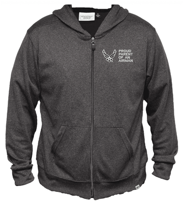 Proud Parent of an Airman U.S. Air Force Men's 100% Polyester Heather Grey USA Full-Zip Hoodie