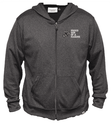 Proud Son of a Marine Men's 100% Polyester Heather Grey USA Full-Zip Hoodie