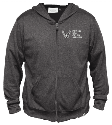 Proud Son of an Airman U.S. Air Force Men's 100% Polyester Heather Grey USA Full-Zip Hoodie