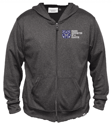 Proud Supporter of a Coastie Men's 100% Polyester Heather Grey USA Full-Zip Hoodie