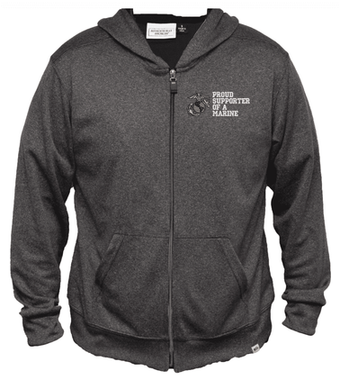 Proud Supporter of a Marine Men's 100% Polyester Heather Grey USA Full-Zip Hoodie