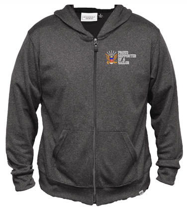 Proud Supporter of a Sailor U.S. Navy Men's 100% Polyester Heather Grey USA Full-Zip Hoodie