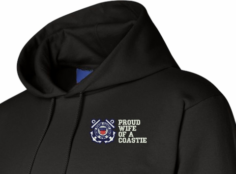 Proud Wife of a Coastie U.S. Coast Guard Embroidered Hoodie