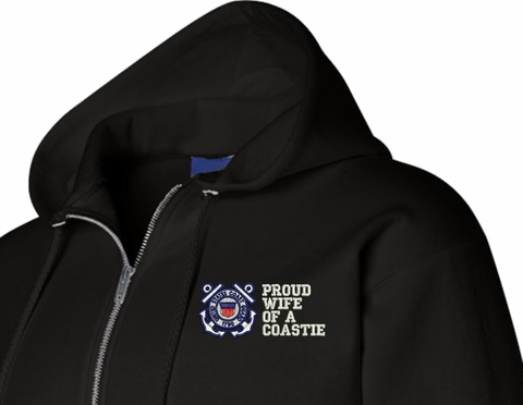 Proud Wife of a Coastie U.S. Coast Guard Embroidered Zipper Hoodie