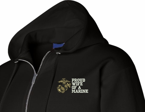 Proud Wife of a Marine U.S. Marine Corps Embroidered Zipper Hoodie