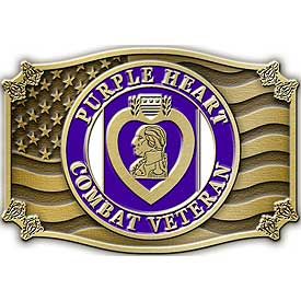 Purple Heart Combat Veteran Belt Buckle (3.5")