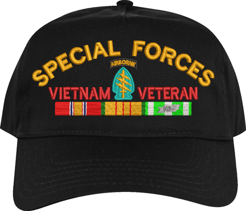 Special Forces Vietnam Veteran Embroidered Cap with Ribbons