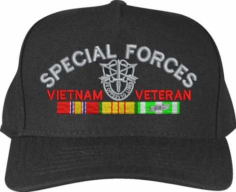 Special Forces Vietnam Veteran with Ribbon Black High Profile Cap (Made in the USA)