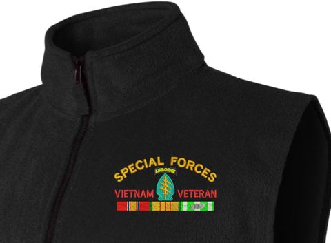 Special Forces Vietnam Veteran with Ribbons Embroidered Fleece Vest