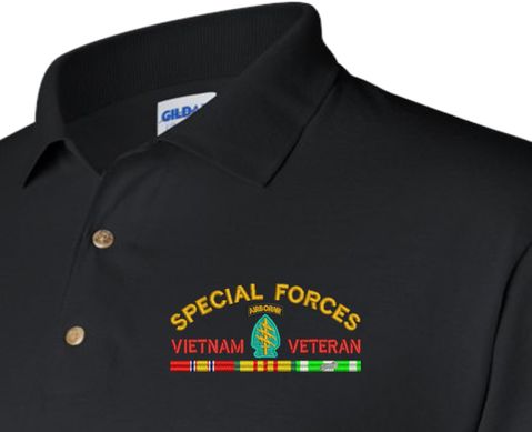 Special Forces Vietnam Veteran with Ribbons Embroidered Polo