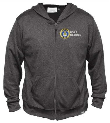 USAF Retired Men's 100% Polyester Heather Grey USA Full-Zip Hoodie