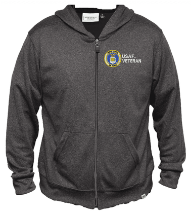 USAF Veteran Men's 100% Polyester Heather Grey USA Full-Zip Hoodie
