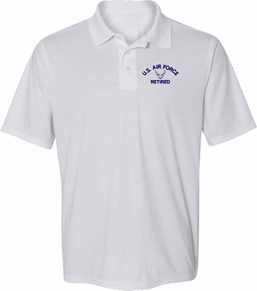 U.S. Air Force Hap Arnold Wings Retired 2X-Large White Polyester Moisture Wicking Polo
