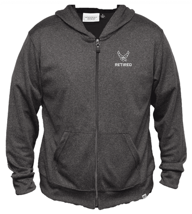 U.S. Air Force Hap Wing Symbol Retired Men's 100% Polyester Heather Grey USA Full-Zip Hoodie