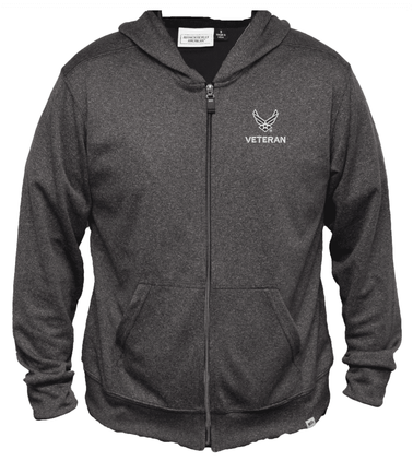 U.S. Air Force Hap Wing Symbol Veteran Men's 100% Polyester Heather Grey USA Full-Zip Hoodie
