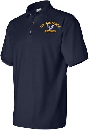 U.S. Air Force Hap Wings Retired Navy Blue 50/50 Polo Large