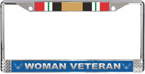 U.S. Air Force Iraq War Ribbon Woman Veteran License Plate Frame