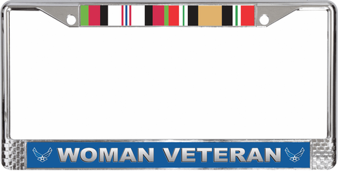 U.S. Air Force Iraq & Afghanistan War Ribbons Woman Veteran License Plate Frame