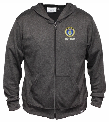 U.S. Air Force Retired Men's 100% Polyester Heather Grey USA Full-Zip Hoodie