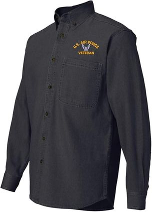 U.S. Air Force Veteran Hap Wings Black Denim Shirt Large
