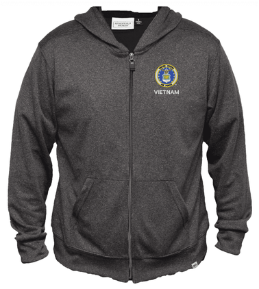 U.S. Air Force Vietnam Men's 100% Polyester Heather Grey USA Full-Zip Hoodie