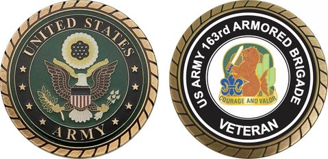 U.S. Army 163rd Armored Brigade Unit Crest Veteran Challenge Coin