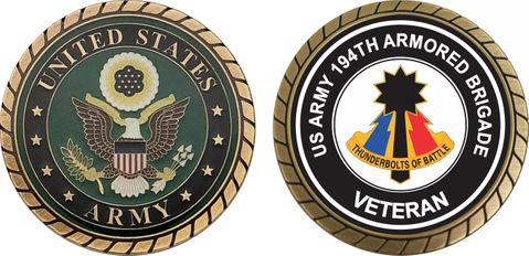 U.S. Army 194th Armored Brigade Unit Crest Veteran Challenge Coin