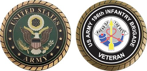 U.S. Army 196th Infantry Brigade Unit Crest Veteran Challenge Coin