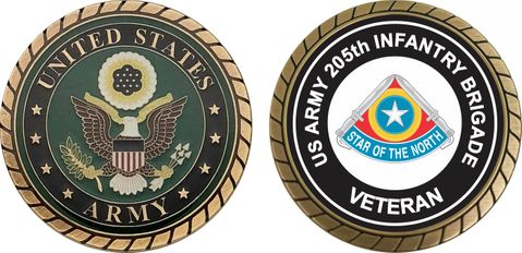 U.S. Army 205th Infantry Brigade Unit Crest Veteran Challenge Coin
