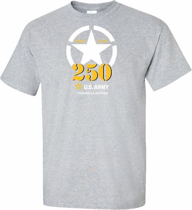 U.S. Army 250th Anniversary Printed Sport Gray Short Sleeve T-Shirt Large