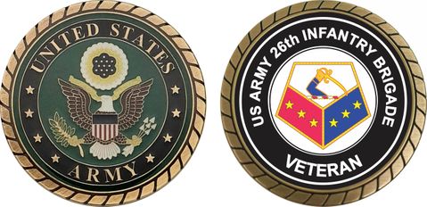 U.S. Army 26th Infantry Brigade Unit Crest Veteran Challenge Coin