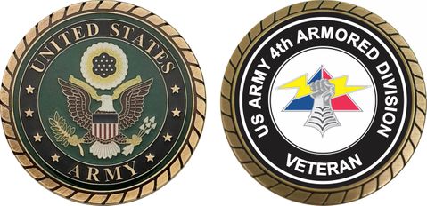 U.S. Army 4th Armored Division Unit Crest Veteran Challenge Coin