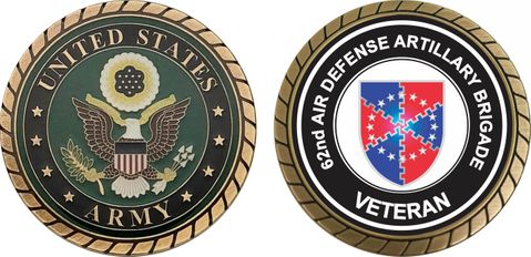 U.S. Army 62nd Air Defence Artillery Brigade Unit Crest Veteran Challenge Coin